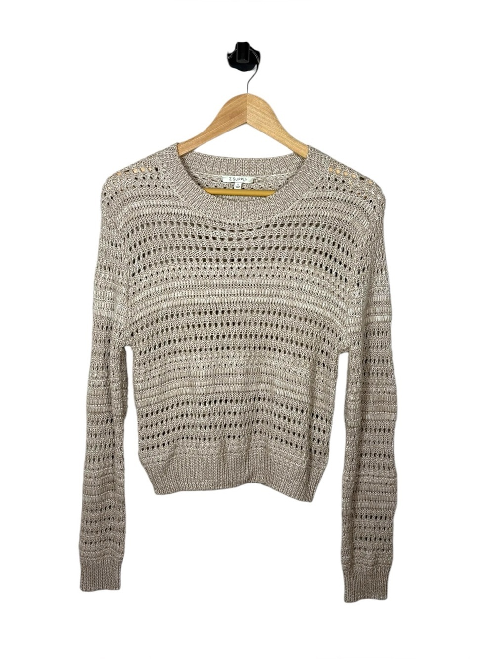 Z Supply Open Knit Crochet Sweater Beige Small